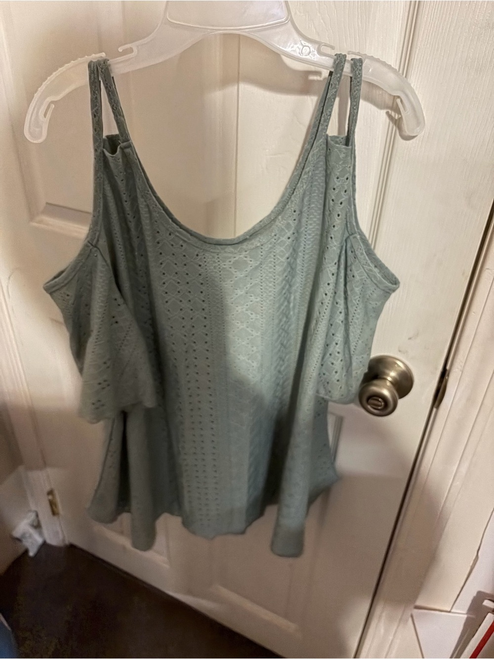 Soft Sage Green Cold-Shoulder Eyelet Camisole